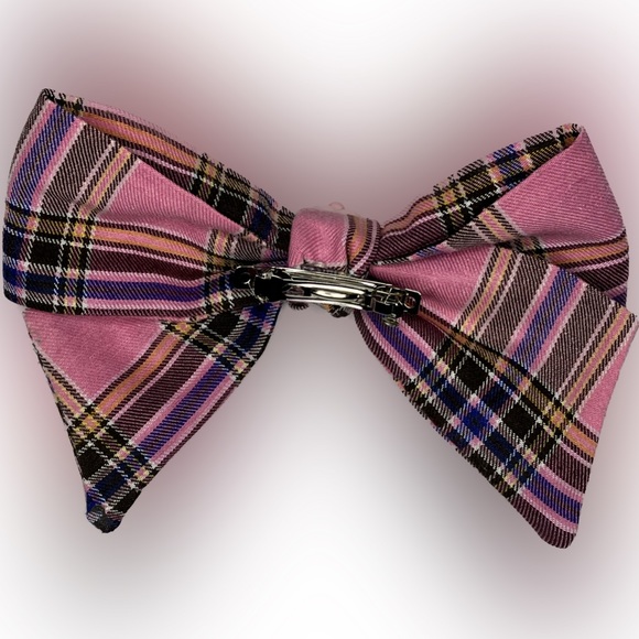 Bow Hair Clip Pink Plaid One Size - Picture 3 of 4